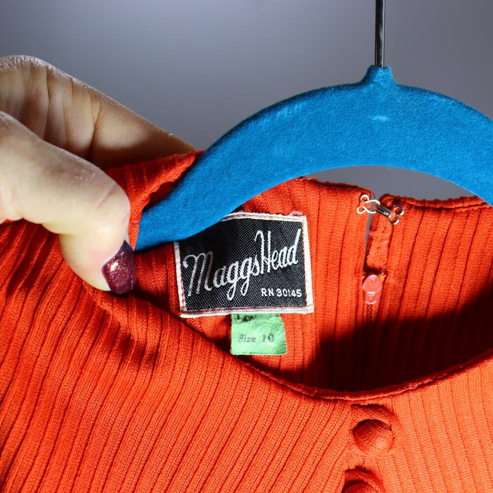 Vintage‎ Maggs Head Tomato Red Ribbed Shift Dress Retro Minimalist Size 10 - Picture 4 of 4